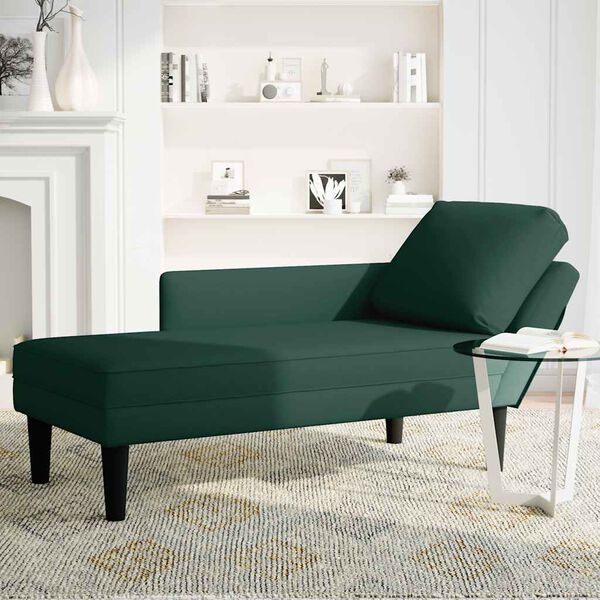 vidaXL Fauteuil long et coussin et accoudoir droit vert fonc&eacute; velours