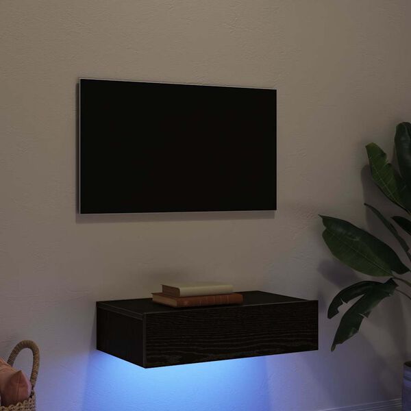 vidaXL Meuble TV avec &eacute;clairage LED Ch&ecirc;ne noir 60 x 35 x 15,5 cm
