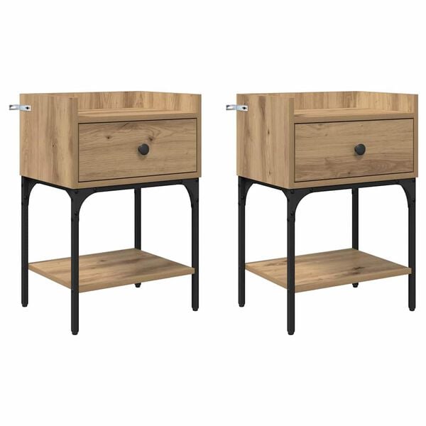 vidaXL Table de chevet 2 pcs Ch&ecirc;ne artisanal 40 x 29 x 60 cm