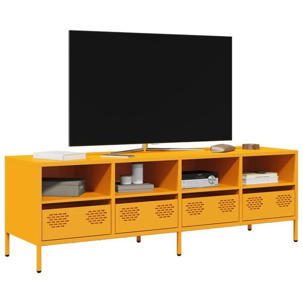 vidaXL Meuble TV jaune moutarde 135x39x43,5 cm acier lamin&eacute; &agrave; froid
