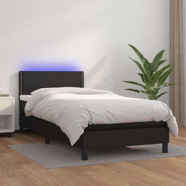 vidaXL Sommier &agrave; lattes de lit avec matelas et LED Noir 100x200cm