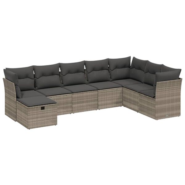 vidaXL Salon de jardin 8 pcs avec coussins gris clair r&eacute;sine tress&eacute;e