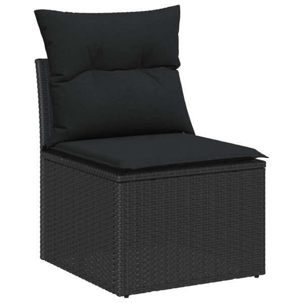 vidaXL Ensemble de canap&eacute; de jardin avec coussin 14 pcs Noir polyrotin