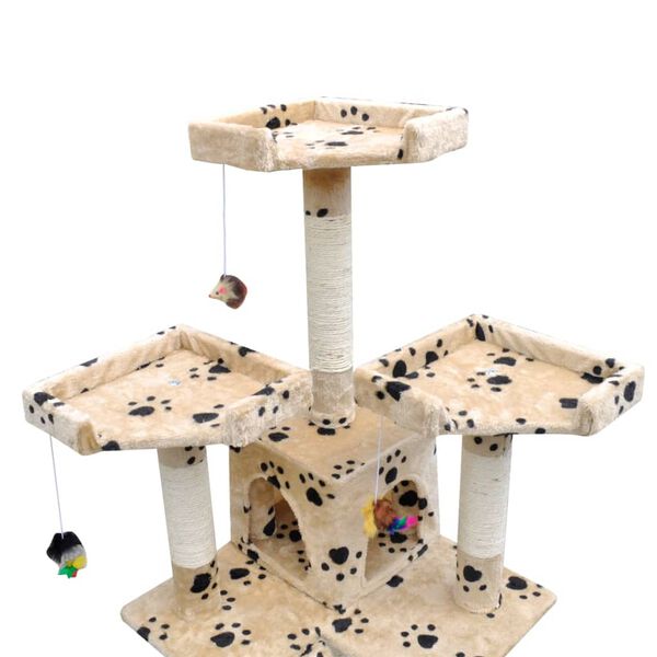 Arbre à chat 170 cm en beige avec motif d'empreinte de patte2 niches