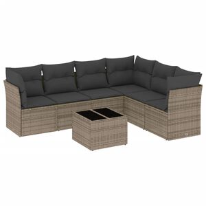 vidaXL Salon de jardin avec coussins 7 pcs gris r&eacute;sine tress&eacute;e
