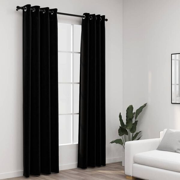 vidaXL Rideaux occultants Aspect lin avec &oelig;illets 2 pcs Noir 140x225cm