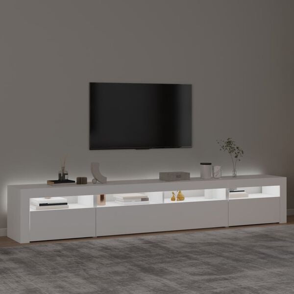 vidaXL Meuble TV avec lumières LED Blanc 240x35x40 cm