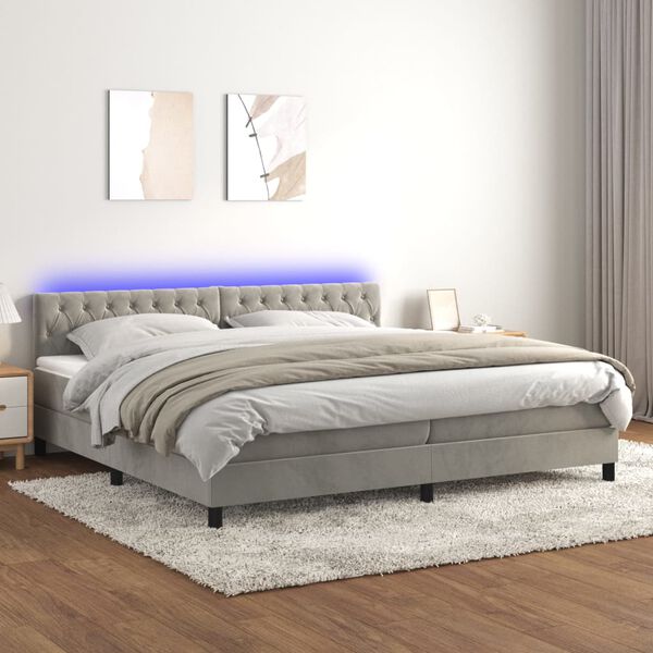 vidaXL Sommier &agrave; lattes de lit avec matelas LED Gris clair 200x200 cm