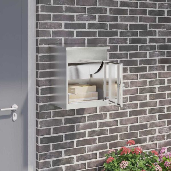 vidaXL Bo&icirc;te de d&eacute;p&ocirc;t de colis Noir 47,5 x 38 x 59 cm Acier inoxydable