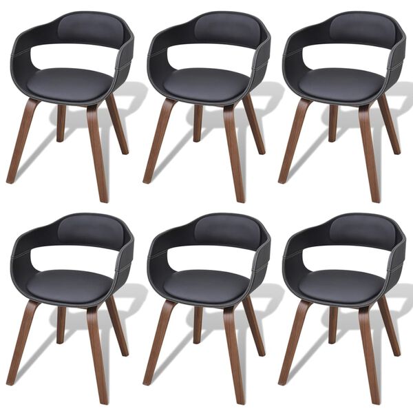 vidaXL Chaises &agrave; manger lot de 6 noir bois courb&eacute; et similicuir