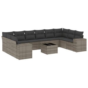 vidaXL Salon de jardin 11 pcs avec coussins gris r&eacute;sine tress&eacute;e