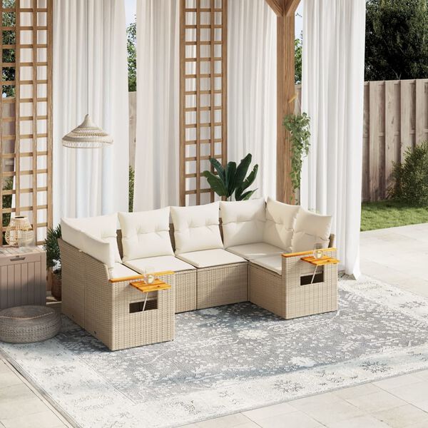 vidaXL Salon de jardin avec coussins 6 pcs beige r&eacute;sine tress&eacute;e