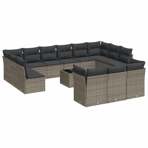 vidaXL Salon de jardin avec coussins 14 pcs gris r&eacute;sine tress&eacute;e