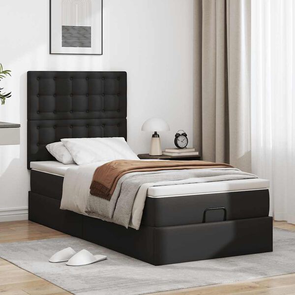VidaXL Lit ottoman avec matelas noir 90x200 cm similicuir