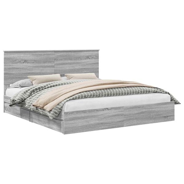 vidaXL Lit de Rangement Gris Sonoma 180 x 200 cm Bois d'ing&eacute;nierie
