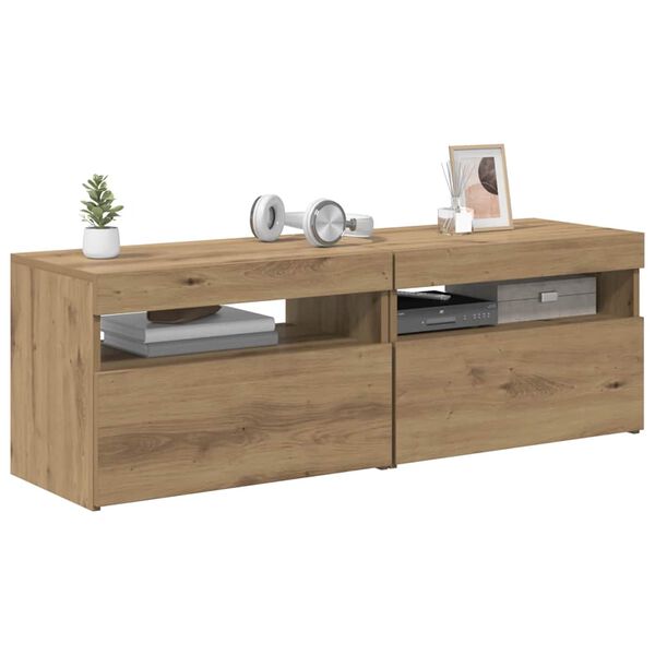 vidaXL Meubles TV avec lumières LED 2 pcs chêne artisanal