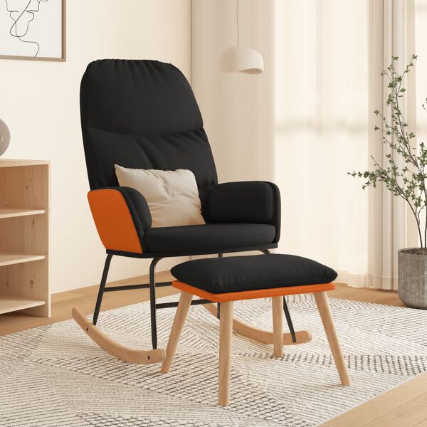 vidaXL Chaise &agrave; bascule avec repose-pied Noir Tissu