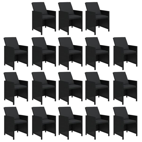 vidaXL Ensemble &agrave; manger de jardin coussins 19 pcs R&eacute;sine tress&eacute;e Noir