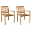vidaXL Chaises empilables &agrave; manger de jardin lot de 2 Bois teck solide