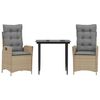 vidaXL Ensemble &agrave; manger de jardin et coussins 3 pcs Beige poly rotin