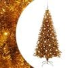 vidaXL Sapin de No&euml;l avec 300 LED avec support Dor&eacute; 180 cm PET