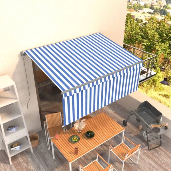 vidaXL Auvent manuel r&eacute;tractable avec store 3x2,5 m Bleu et blanc