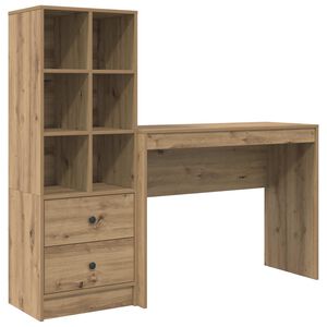 vidaXL Bureau avec tiroir avec &eacute;tag&egrave;re 2 pcs Ch&ecirc;ne artisanal