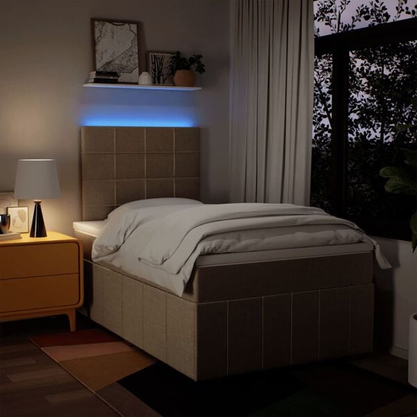 vidaXL Sommier &agrave; lattes de lit avec matelas Cr&egrave;me 120x200 cm Tissu