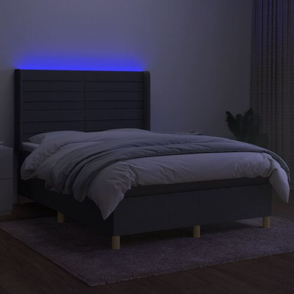vidaXL Sommier &agrave; lattes de lit matelas LED Gris fonc&eacute; 140x190 cm Tissu