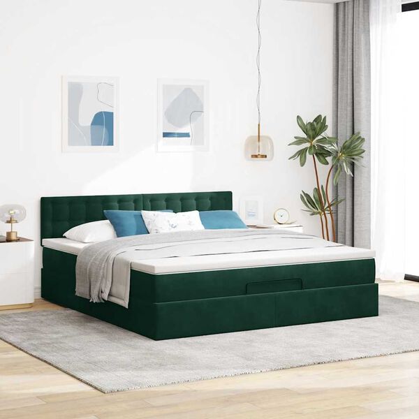 VidaXL Cadre de lit ottoman avec matelas vert fonc&eacute; 160x200 cm velours