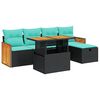 vidaXL Salon de jardin 6 pcs avec coussins noir r&eacute;sine tress&eacute;e acacia