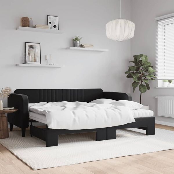 vidaXL Lit de jour avec gigogne et matelas noir 90x200 cm velours