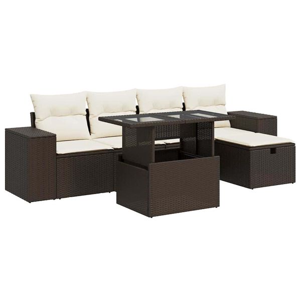 vidaXL Salon de jardin avec coussins 6 pcs marron r&eacute;sine tress&eacute;e