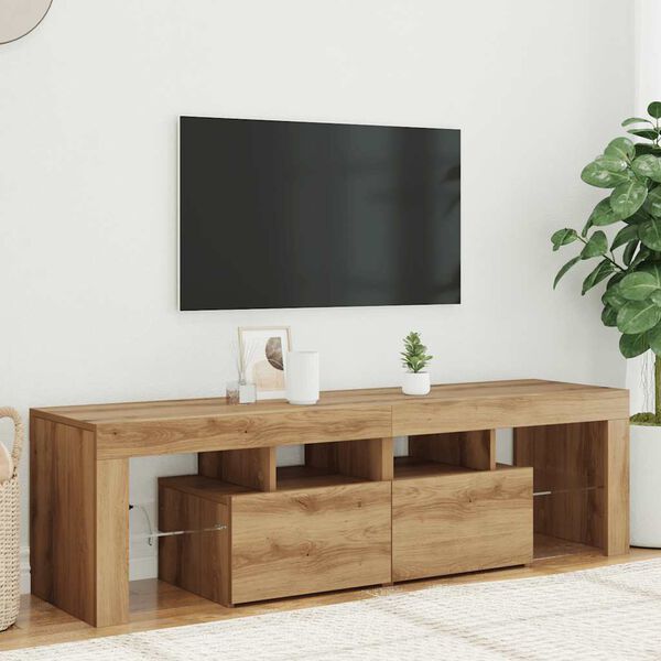 vidaXL Meuble TV avec lumières LED chêne artisanal bois d'ingénierie