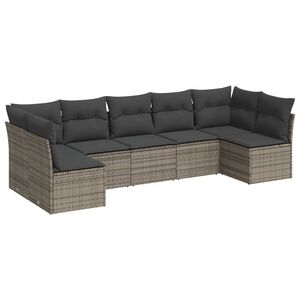 vidaXL Salon de jardin avec coussins 7 pcs gris r&eacute;sine tress&eacute;e