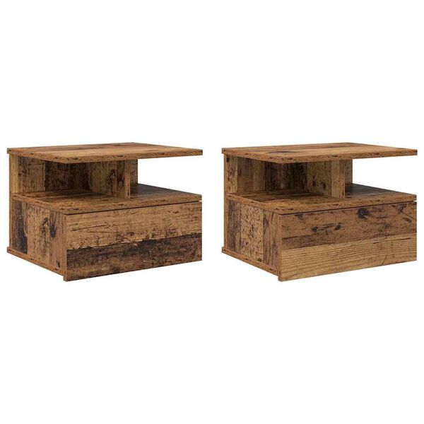 vidaXL Table de nuit flottante 2 pcs Bois ancien 40 x 31 x 28 cm