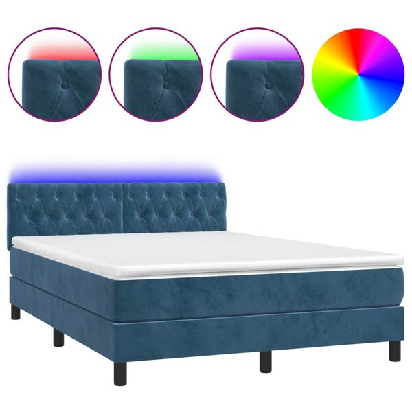 vidaXL Sommier &agrave; lattes de lit avec matelas LED Bleu fonc&eacute; 140x190 cm