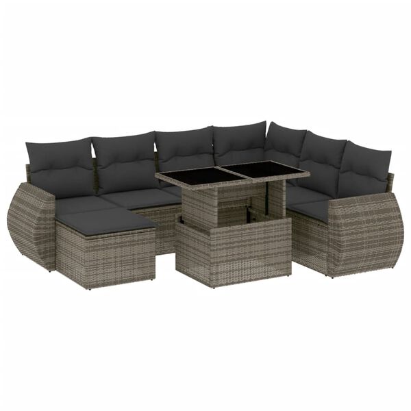 vidaXL Salon de jardin 8 pcs avec coussins gris r&eacute;sine tress&eacute;e