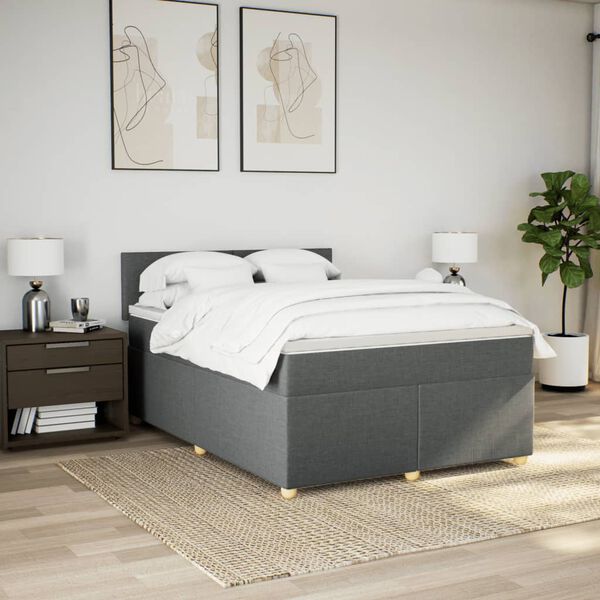vidaXL Sommier à lattes de lit avec matelas Gris foncé 160x200cm Tissu