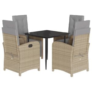 vidaXL Ensemble &agrave; manger de jardin coussins 5 pcs m&eacute;lange beige rotin