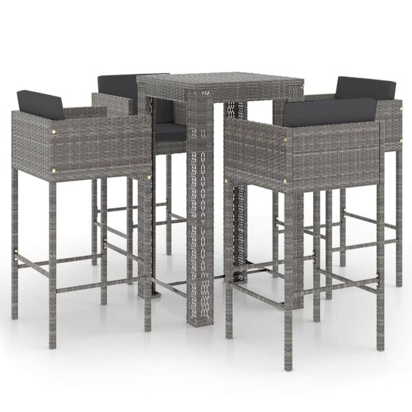 vidaXL Ensemble de bar de jardin 5 pcs et coussins Résine tressée Gris
