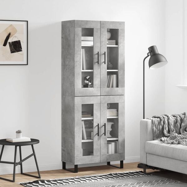 vidaXL Buffet haut Gris b&eacute;ton 69,5x34x180 cm Bois d'ing&eacute;nierie