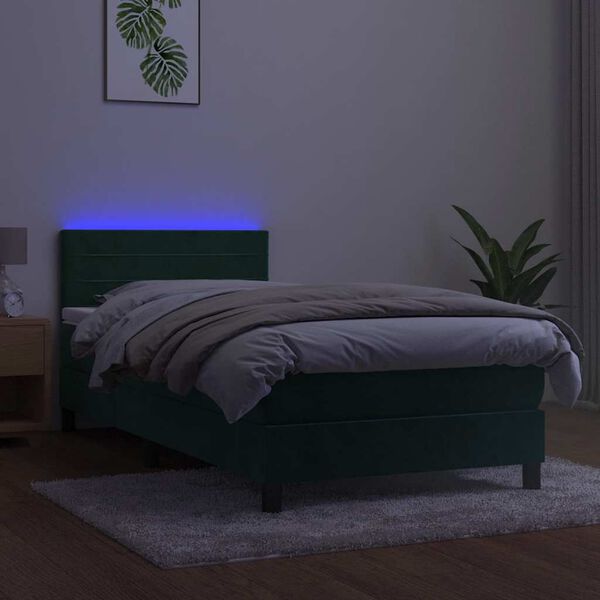 vidaXL Sommier &agrave; lattes de lit et matelas et LED Vert fonc&eacute; 90x190 cm