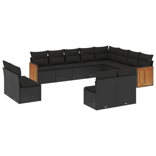vidaXL Salon de jardin 12 pcs avec coussins noir r&eacute;sine tress&eacute;e