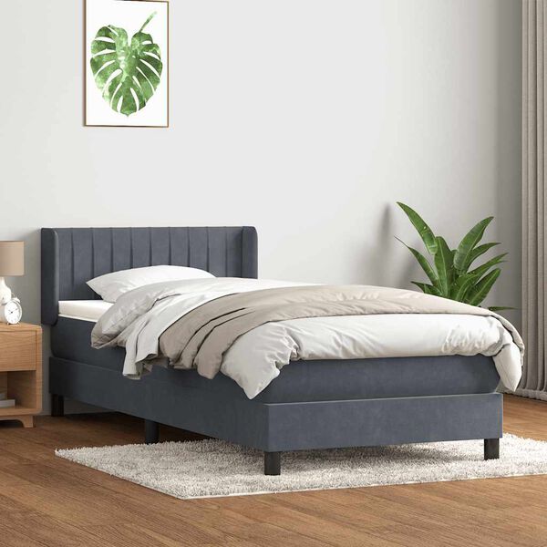 vidaXL Sommier &agrave; lattes de lit et matelas gris fonc&eacute; 90x210 cm velours