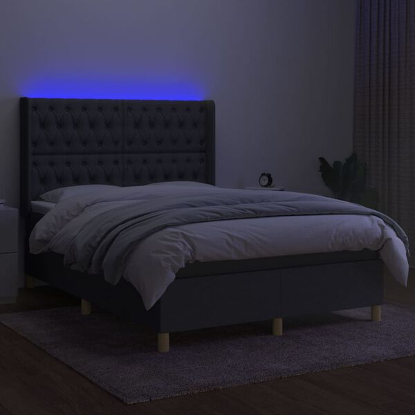 vidaXL Sommier &agrave; lattes de lit matelas LED Gris fonc&eacute; 140x190 cm Tissu