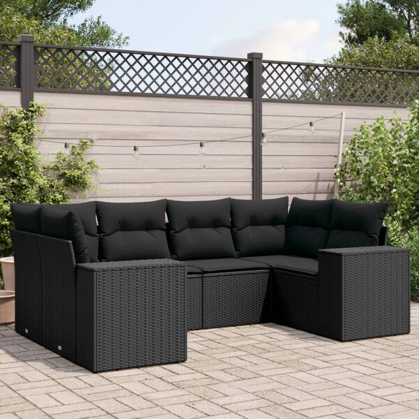 vidaXL Salon de jardin 6 pcs avec coussins noir r&eacute;sine tress&eacute;e