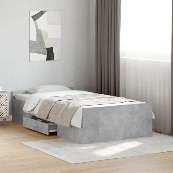 vidaXL Cadre de lit avec tiroirs sans matelas gris b&eacute;ton 75x190 cm