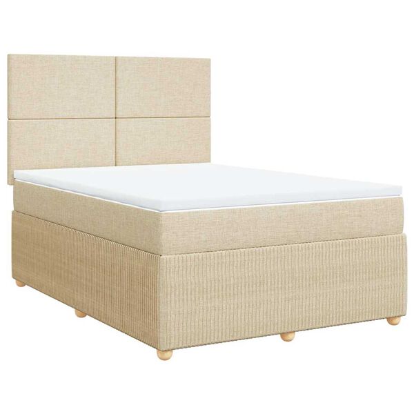 vidaXL Sommier &agrave; lattes de lit avec matelas Cr&egrave;me 140x200 cm Tissu