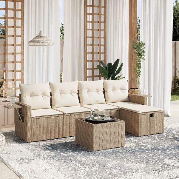 vidaXL Salon de jardin avec coussins 6 pcs beige r&eacute;sine tress&eacute;e